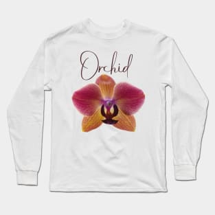 Pink and Yellow Orchid with Red Veins and Text Long Sleeve T-Shirt